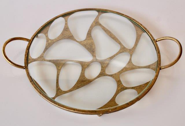 Gold Round Cutout Metal Tray Glass Top